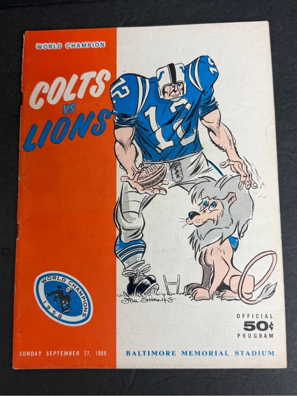 1959 9/27 Football Program Baltimore Colts Detroit Lions John Unitas 2 TD MINT